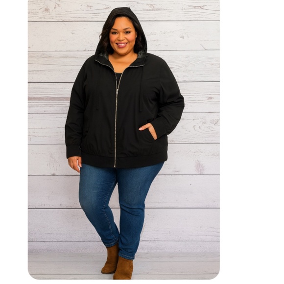 TORRID Black Gray Windbreaker Hooded Jacket Size 6X - Picture 1 of 12